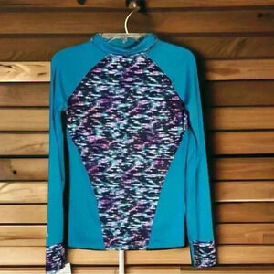 Champion NWT Girls size 14-16 teal and purple swim rash guard.